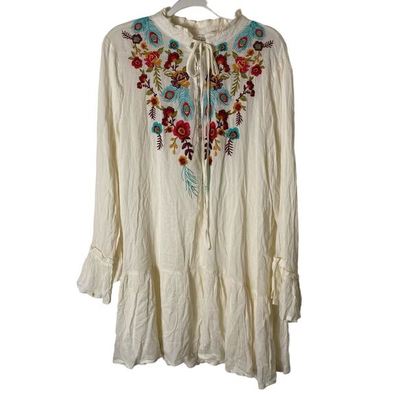 Umgee Babydoll Tunic Embroidered Tiered Boho Blouse Top Sz 1X SemiSheer Coverup - Picture 1 of 12